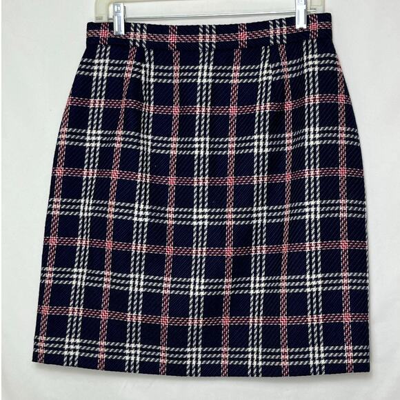 NWT Brooks Brothers Women’s 8 Red Blue Plaid Wool Mini A-Line Skirt Red - Picture 2 of 7
